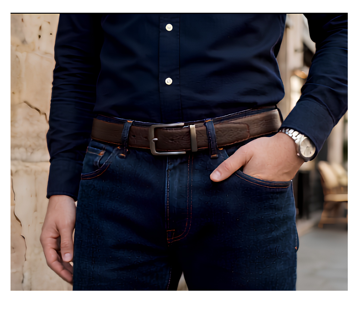 Reversible Coated Leather Belt - Diamond Emboss, Brown/Black