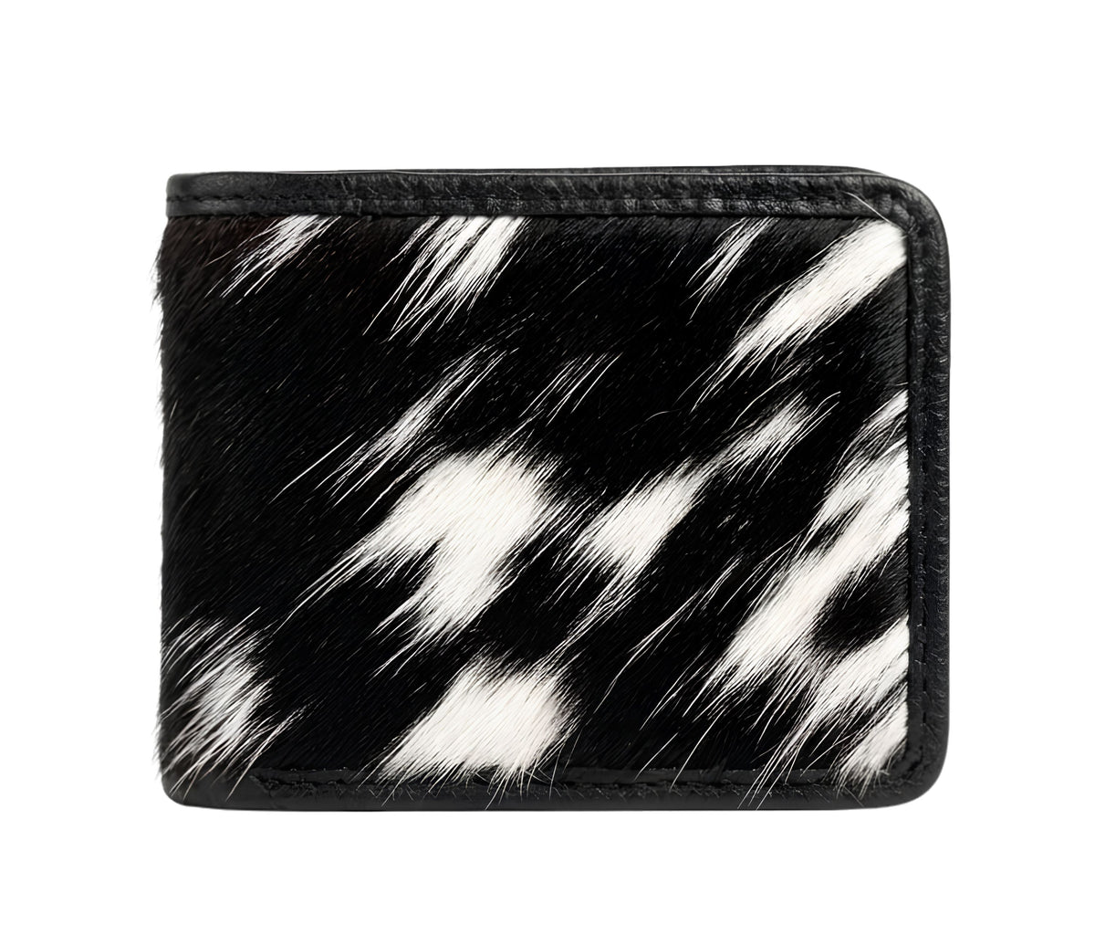 Hashmeers Pure Leather Wallet for Men — Hair-On Cowhide Bifold in Black & White with Six Card Slots