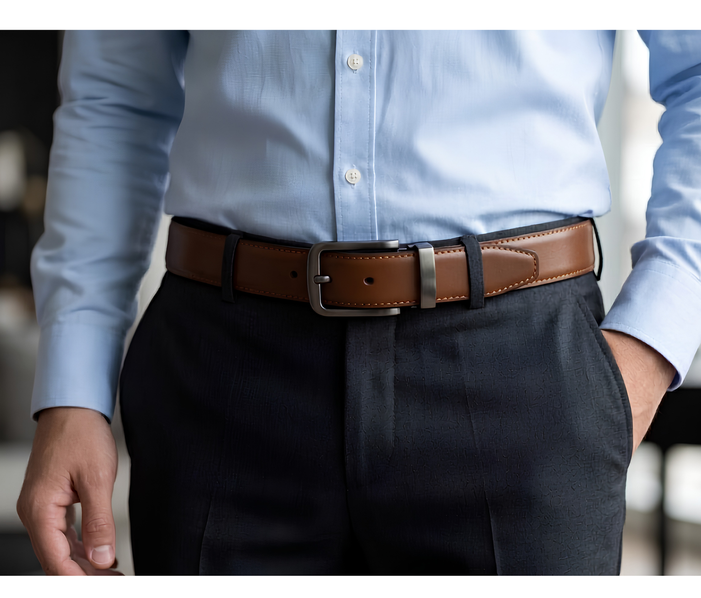 Men's Coated Leather Reversible Belt - Tan/Black
