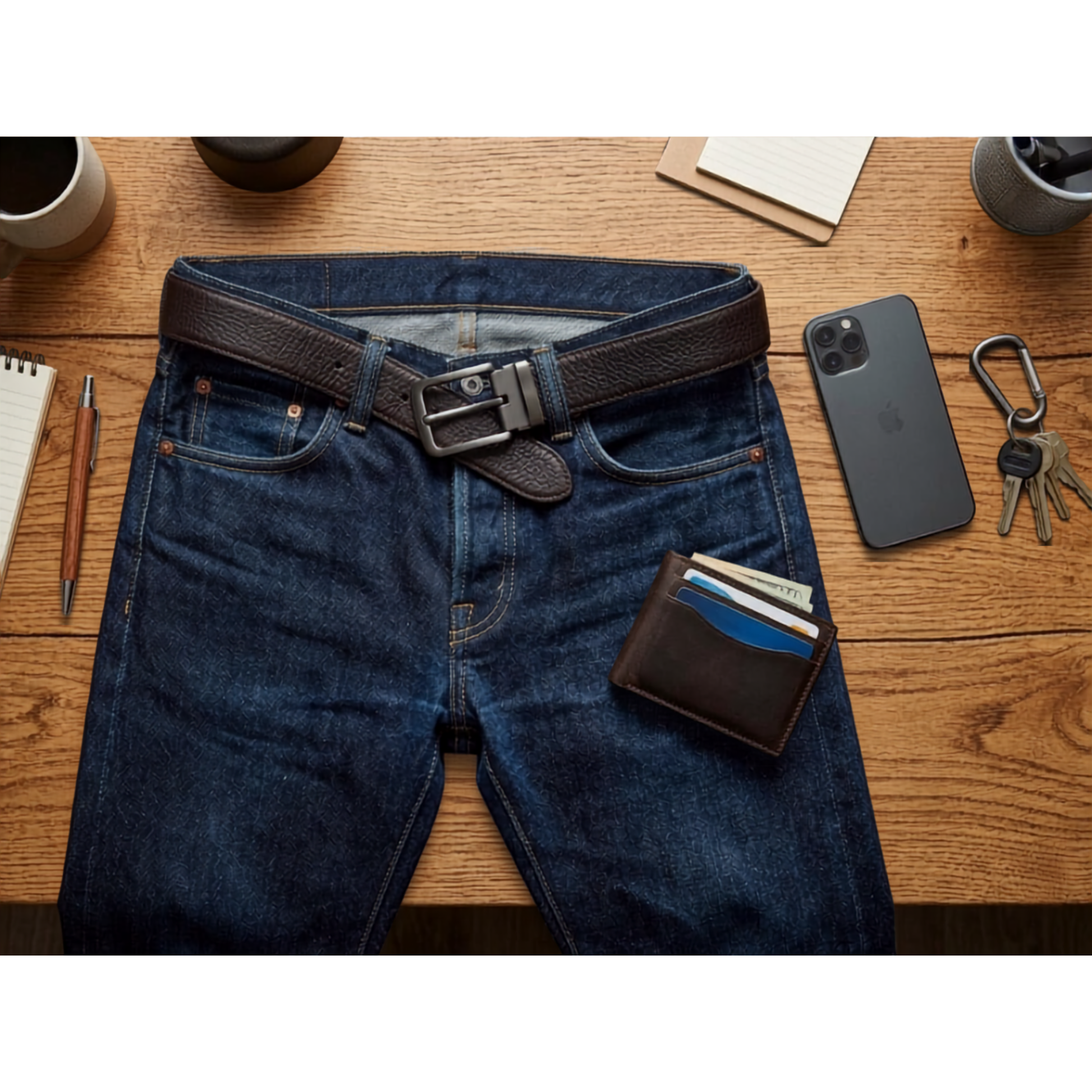 Brown side of Hashmeers milled genuine cow leather reversible belt
