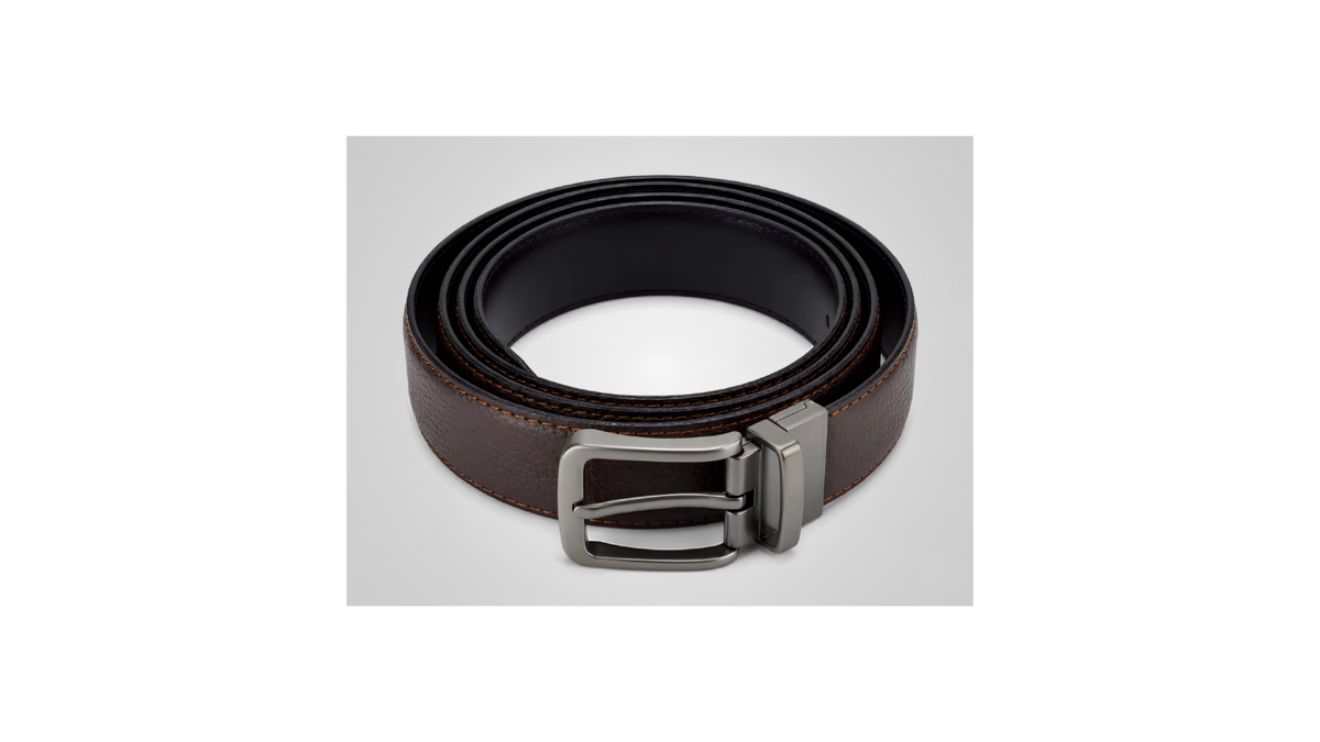Reversible Coated Leather Belt - Diamond Emboss, Brown/Black
