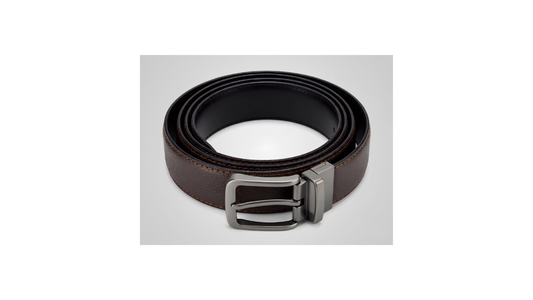 Reversible Coated Leather Belt - Diamond Emboss, Brown/Black