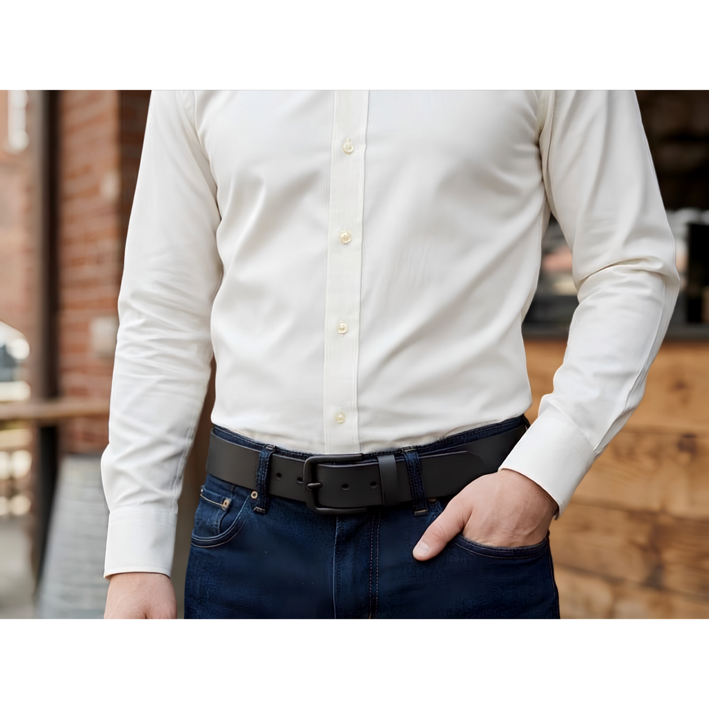 Black aniline genuine buffalo leather belt 40mm by Hashmeers