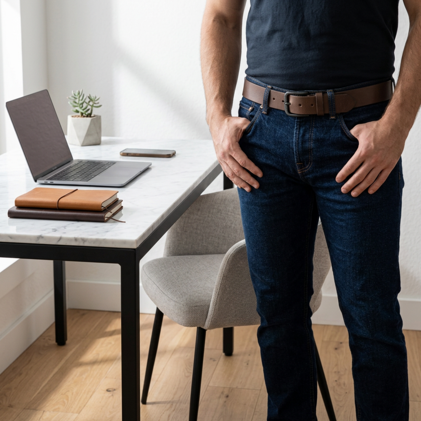 Genuine Buffalo Leather Belt - Aniline Brown, 40mm