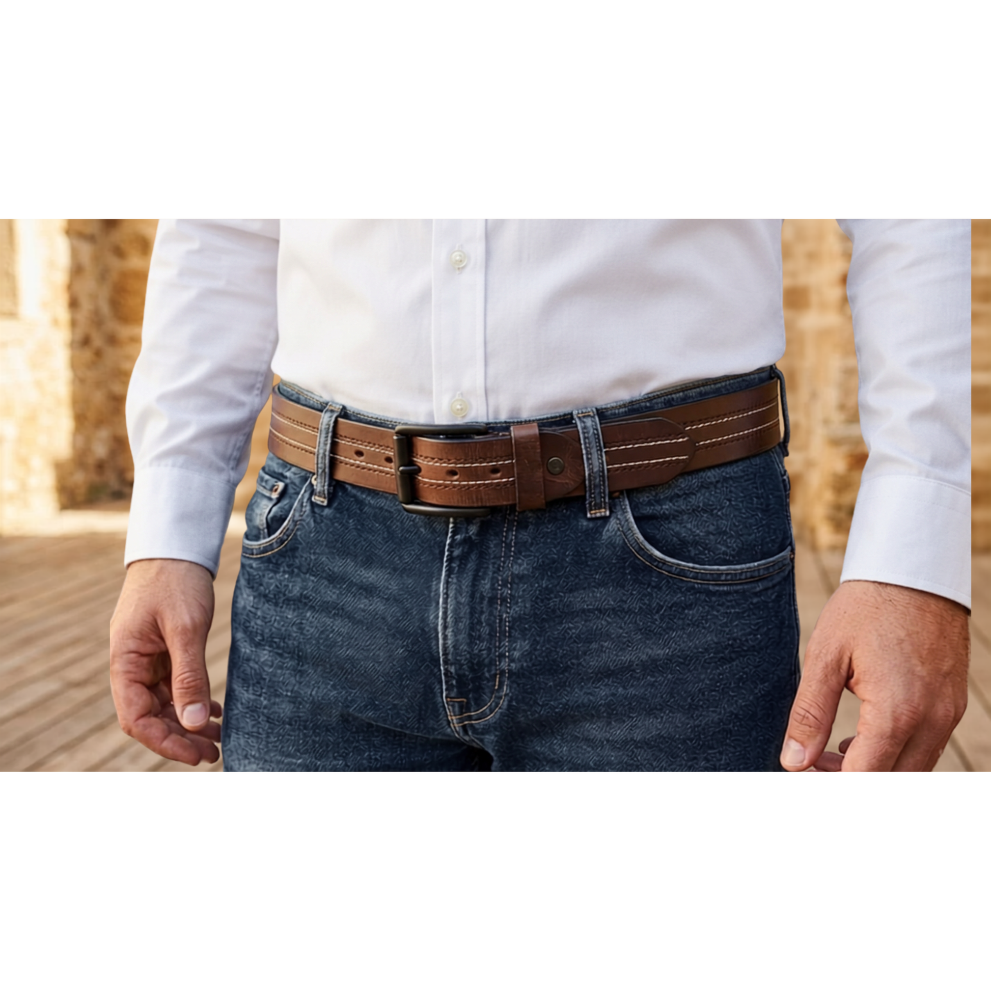 Brown Crazy Horse finish genuine buffalo leather belt by Hashmeers
