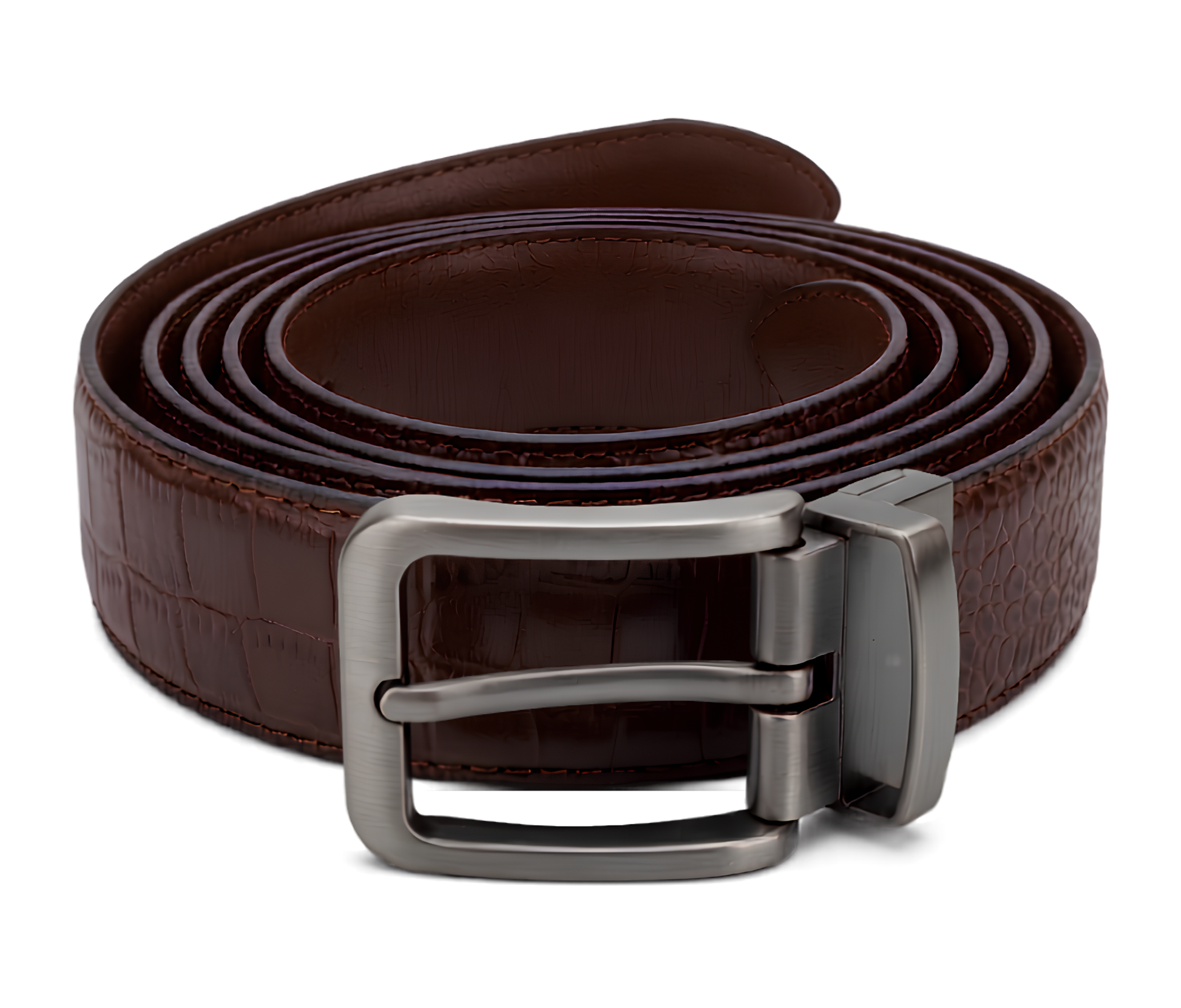 Brown crocodile-embossed side of Hashmeers genuine leather reversible belt
