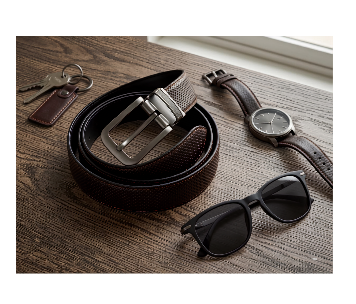 Reversible Coated Leather Belt - Deep Ocean Pebble, Brown/Black