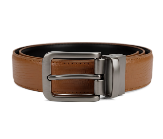 Men's Coated Leather Reversible Belt - Lizard Print, Tan/Black