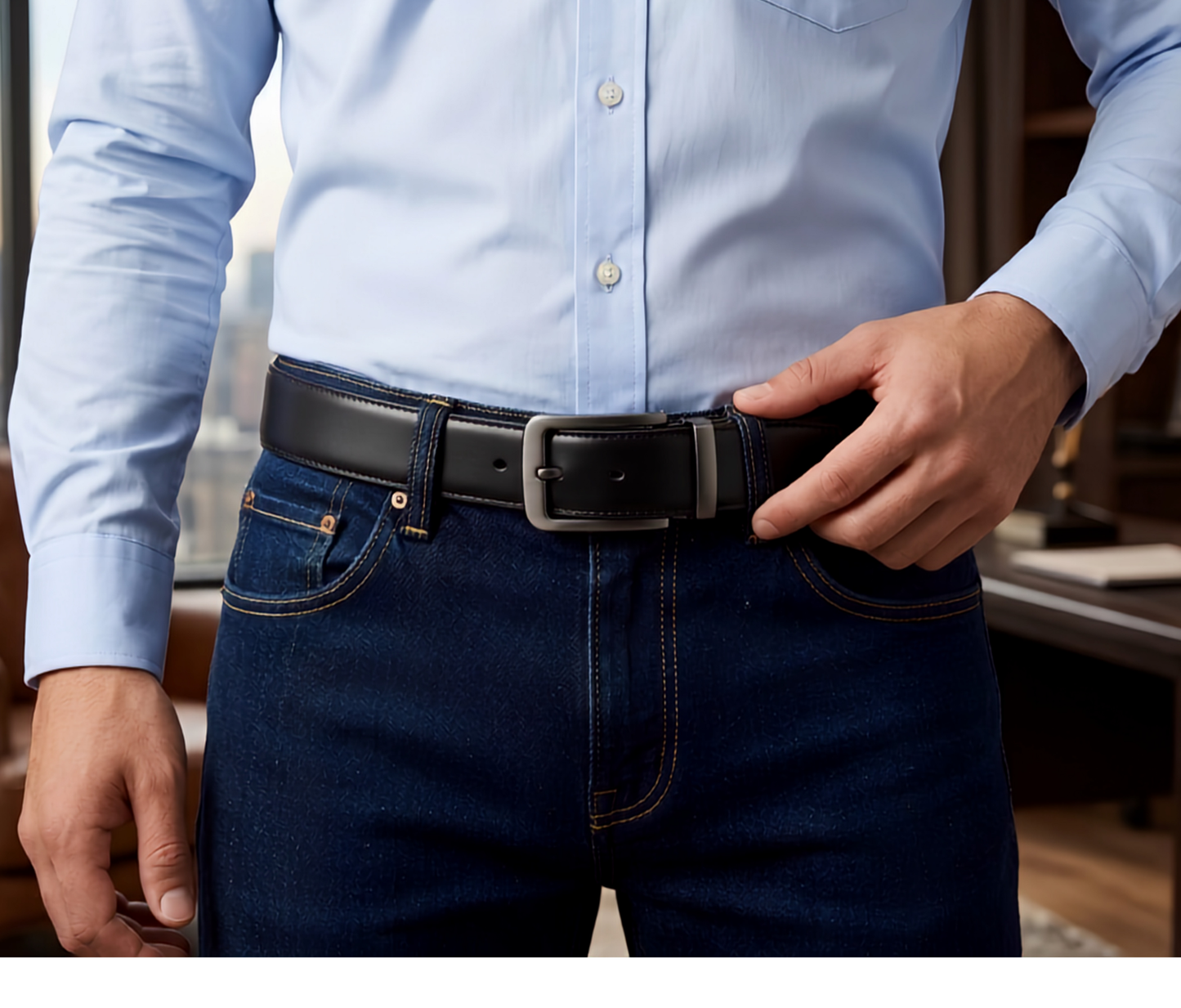 Men's Coated Leather Reversible Belt - Lizard Print, Tan/Black