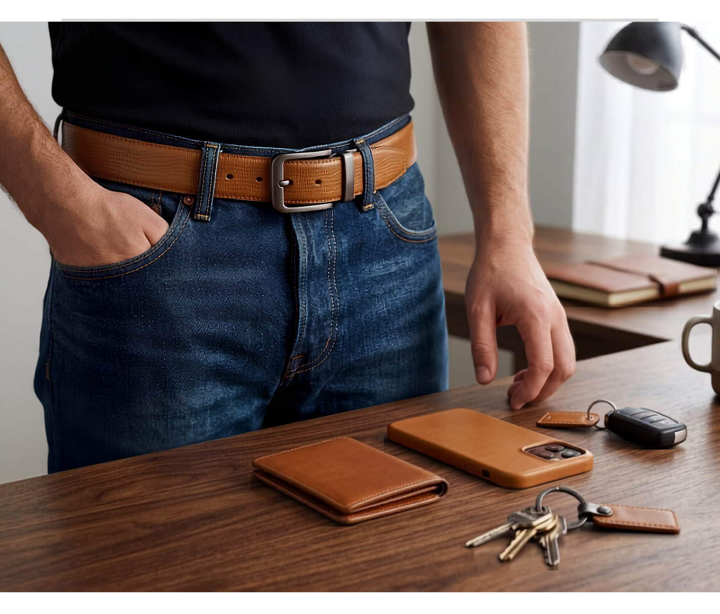 Men's Coated Leather Reversible Belt - Lizard Print, Tan/Black