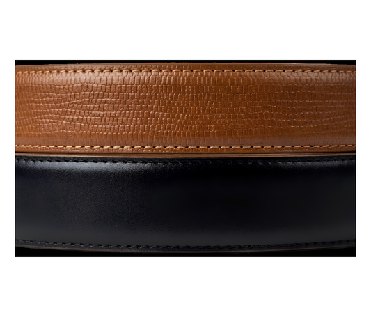 Men's Coated Leather Reversible Belt - Lizard Print, Tan/Black