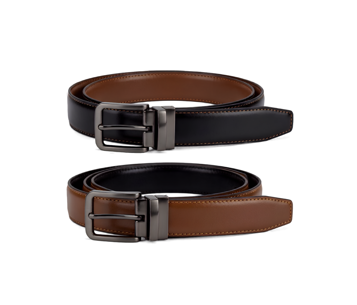 Men's Coated Leather Reversible Belt - Tan/Black