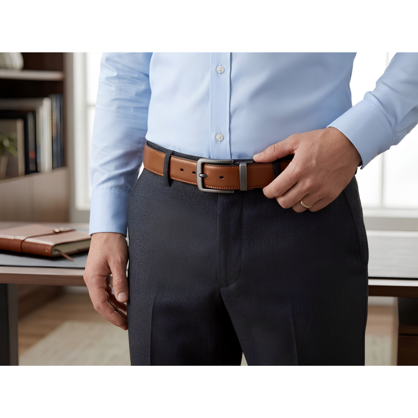 Reversible Coated Leather Belt - Classic Smooth, Tan/Black