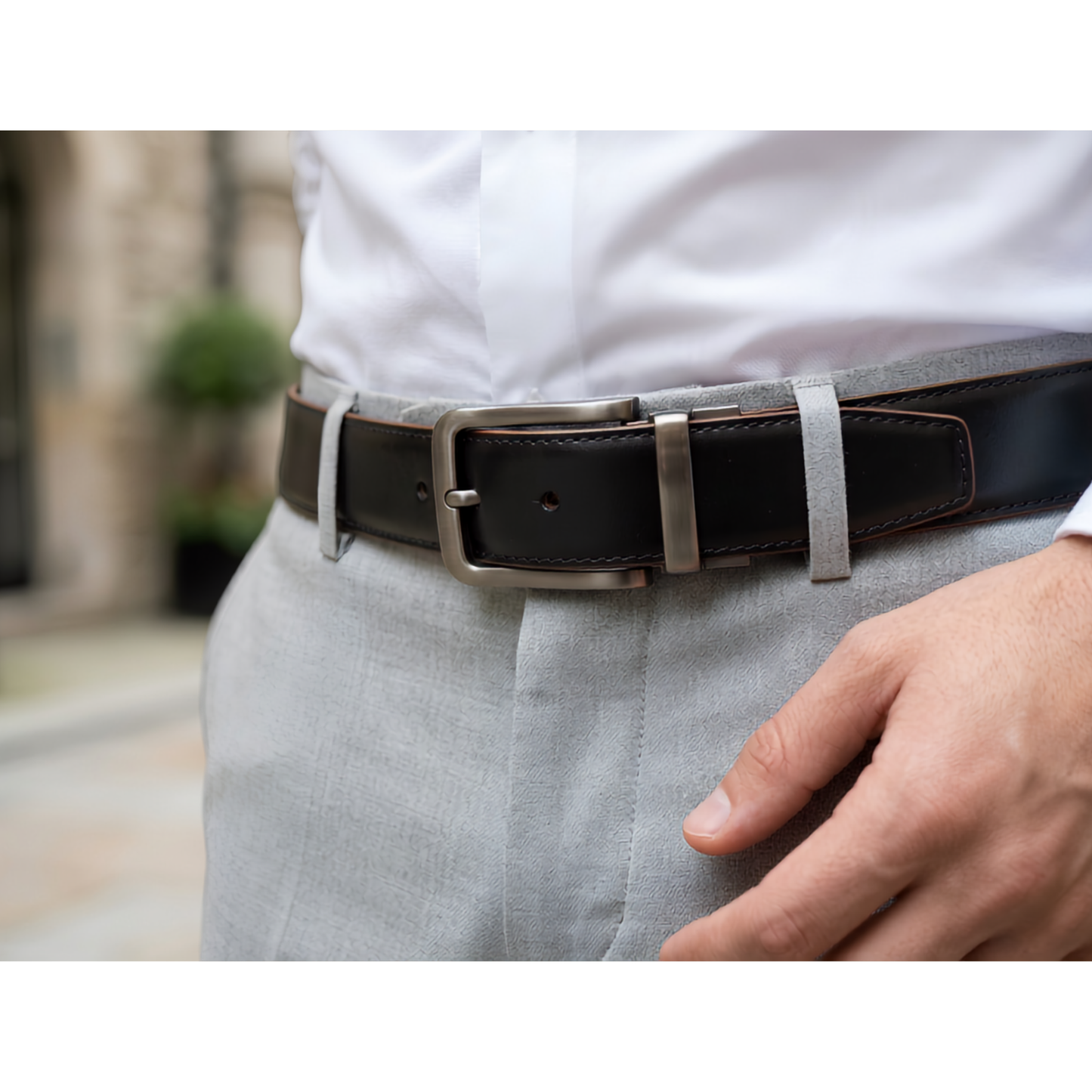 Reversible Coated Leather Belt - Classic Smooth, Tan/Black