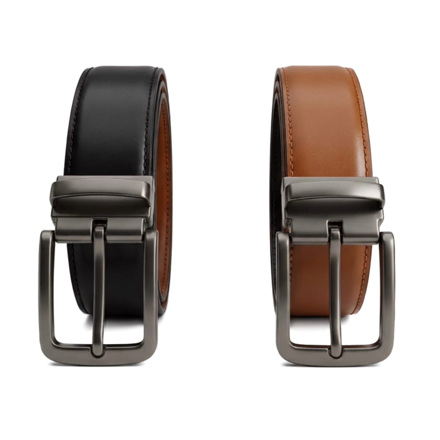 Reversible Coated Leather Belt - Classic Smooth, Tan/Black