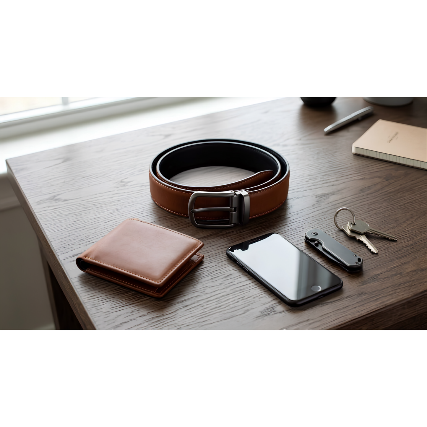 Reversible Coated Leather Belt - Classic Smooth, Tan/Black