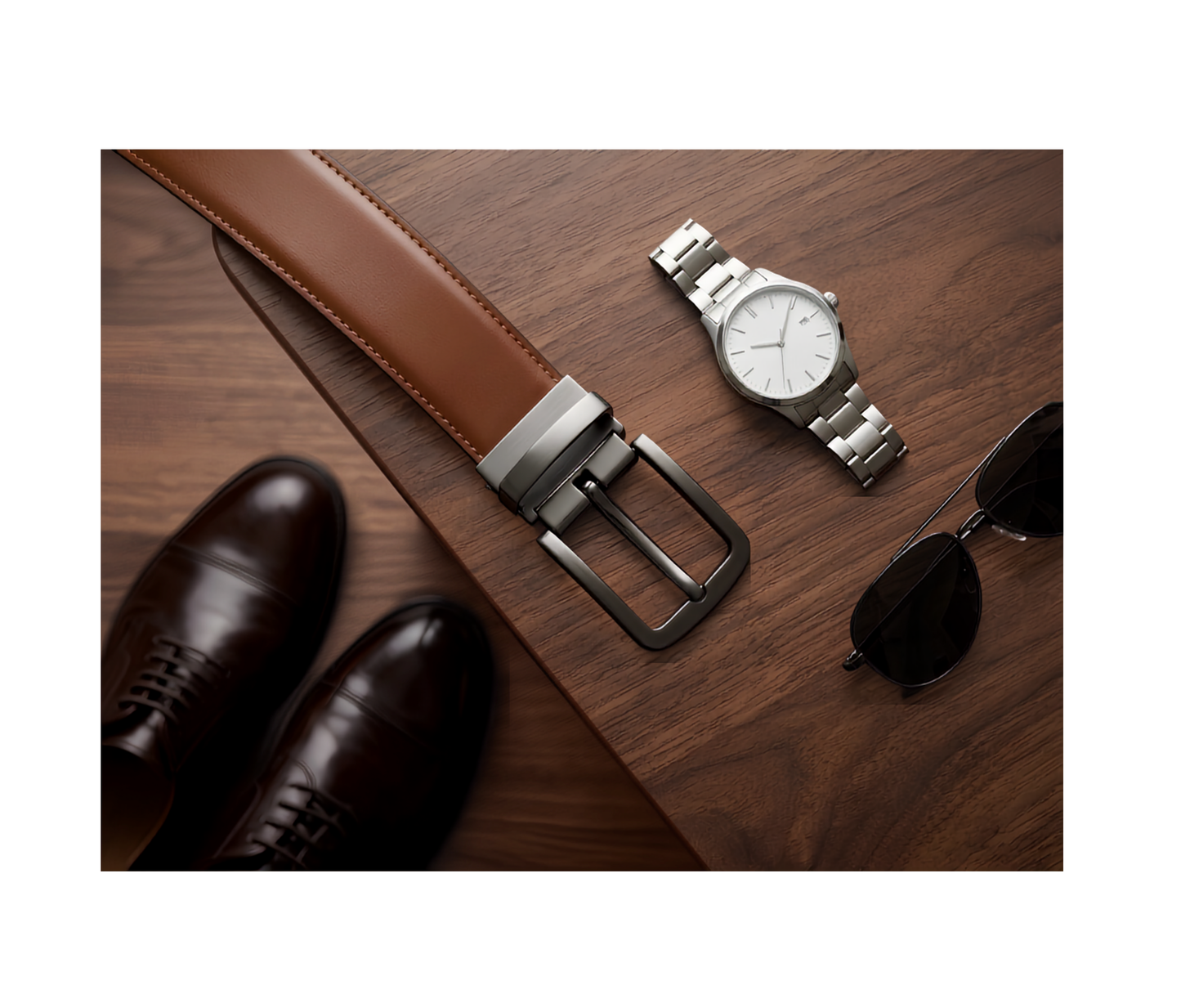 Men's Coated Leather Reversible Belt - Tan/Black